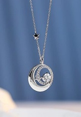 pretty silver moon star baby April birthstone necklace